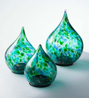 Multi-Colored Glass Solar Lighted Teardrop Lamps, Set of 3