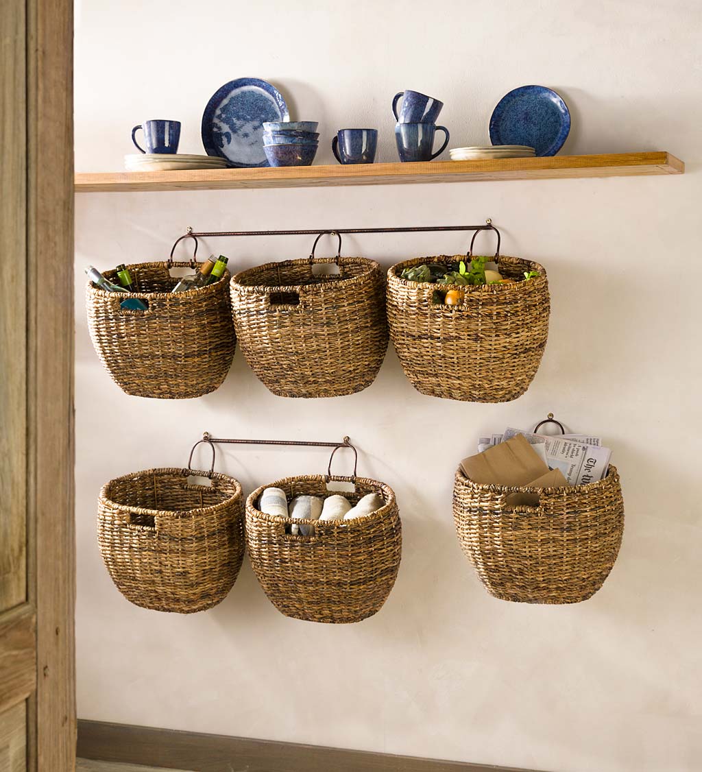 Hanging Storage Baskets, Pantry Wicker Baskets, Wall Mount Basket