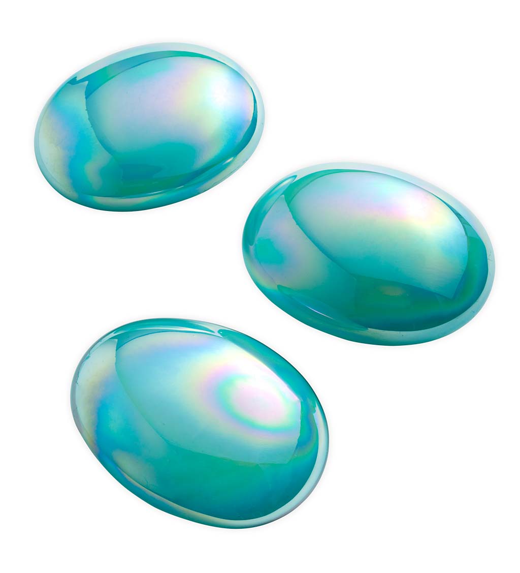 Organic Shaped Iridescent Glass Stones, Set of 3 - Aqua