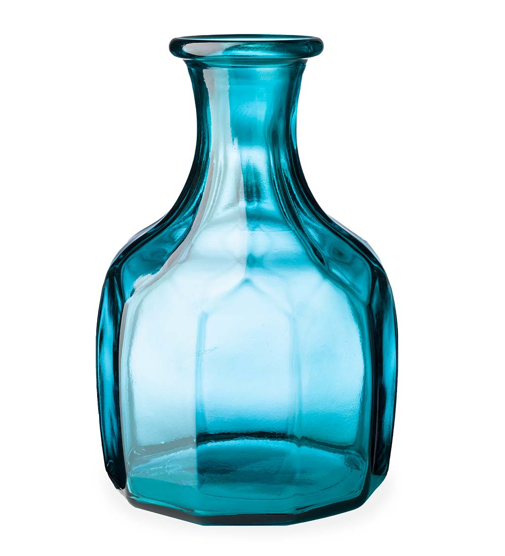 Zeta Geometric Recycled Glass Vase - Smoky Blue | VivaTerra