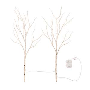 2.5' Pre-Lit Artificial White Birch Branches with Warm White 100 Micro LED  Lights - Set of 2