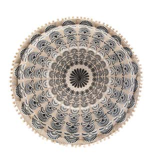 Embroidered Round Mandala Meditation Pouf - Green | VivaTerra