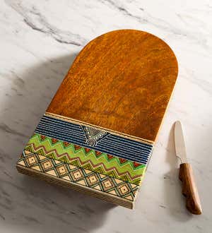 Painted Serving Board with Cheese Knife, Half-Oval