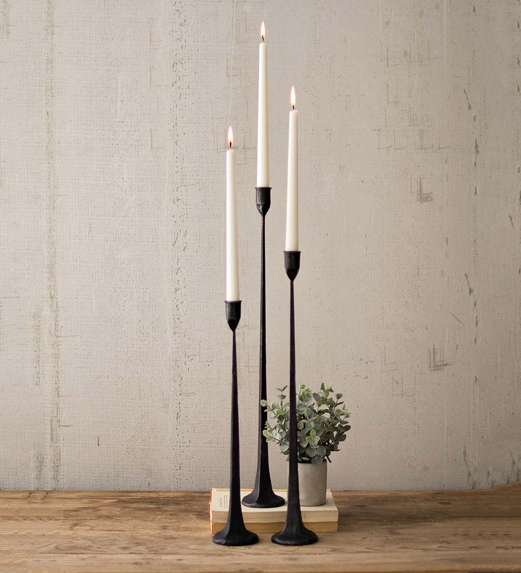 16, 12, and 8 Black Wood Pillar Candle Holder (Set of 3)