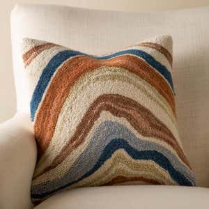 Abstract Agate Hand-Hooked Wool Decorative Throw Pillow, 16Sq.