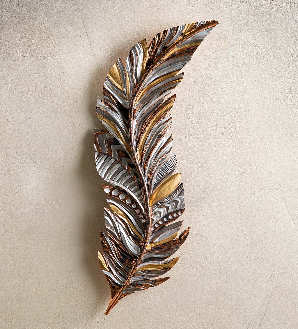 FALLING FEATHER ART, Gold Feathers in Shadow Box