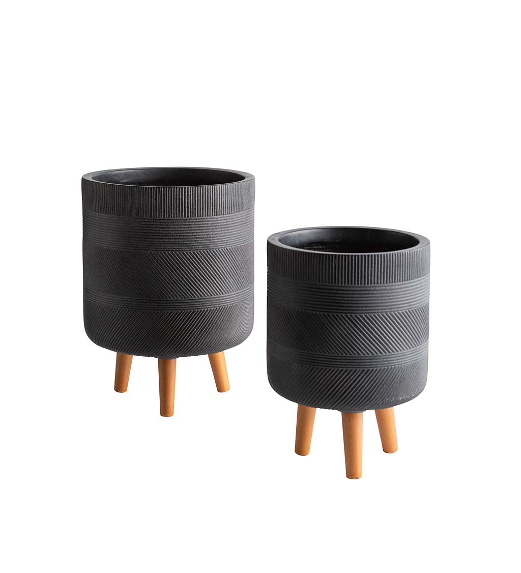 Footed Tall Stripe Fiber Clay Planters, Set of 2 swatch image