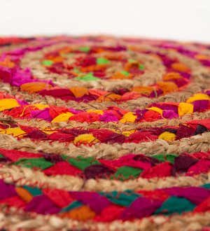Hand-Woven Sari Chindi Pouf