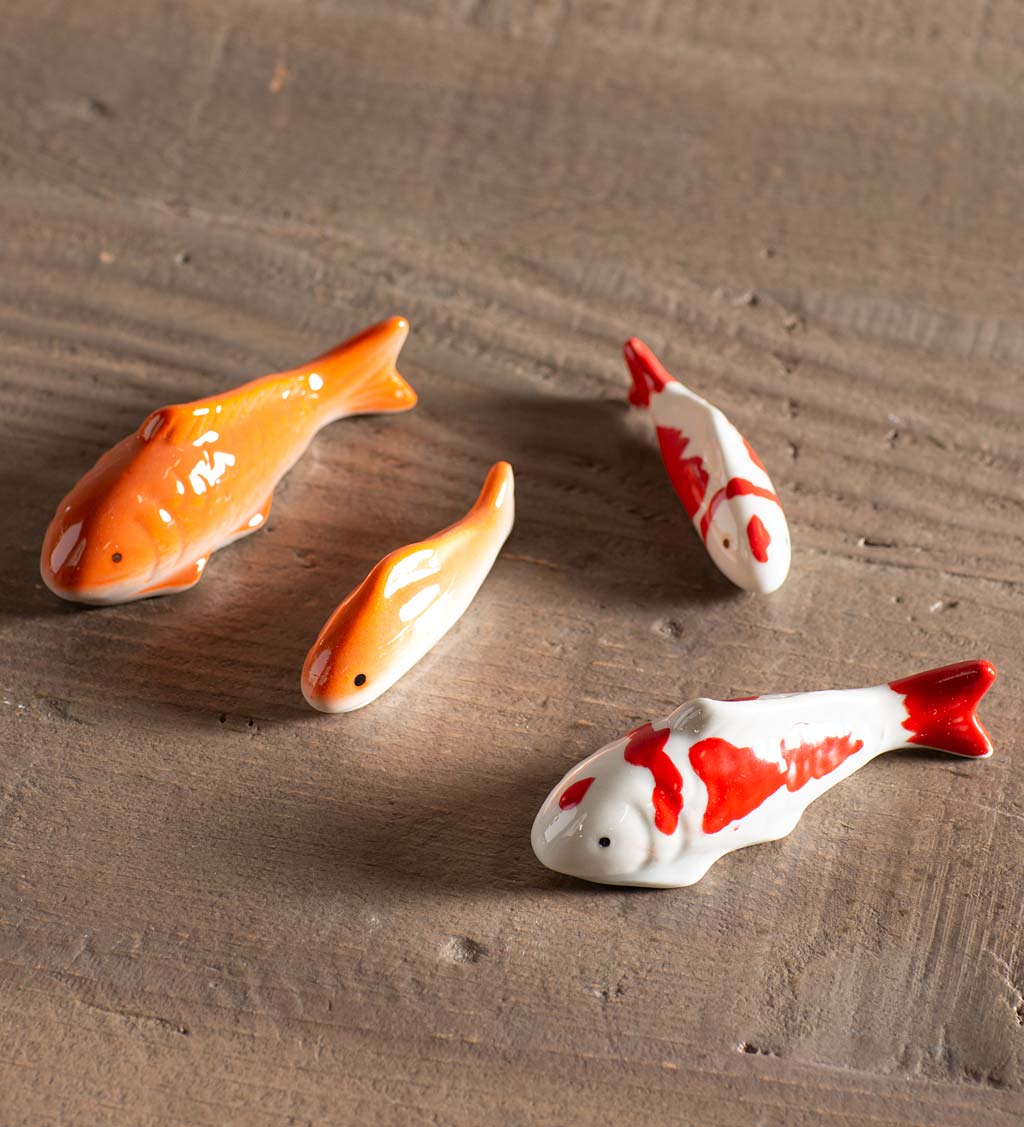 Floating Ceramic Koi Fish, Set of 4 - Orange/ White
