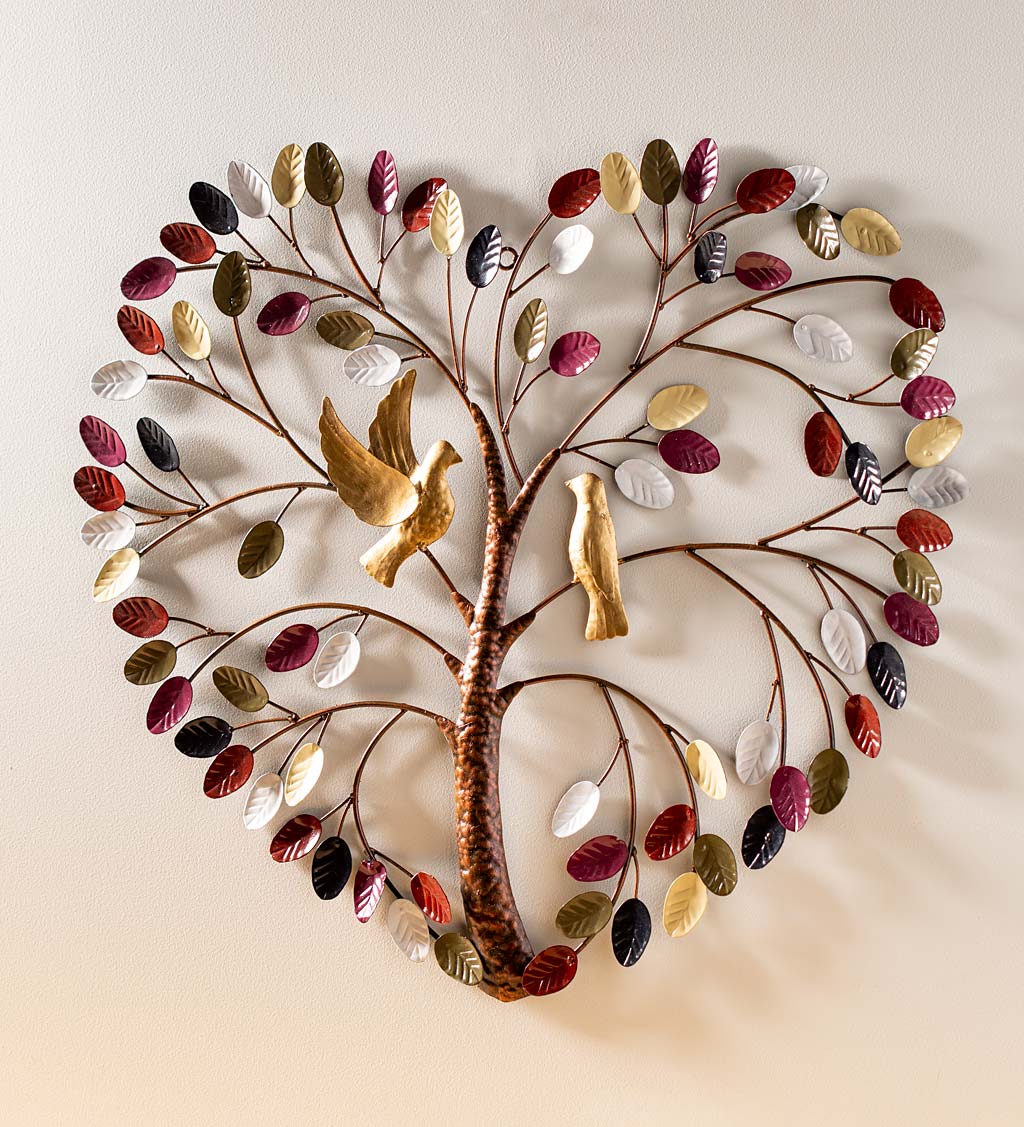 Handcrafted Colorful Metal Butterfly Heart Tree Wall Art