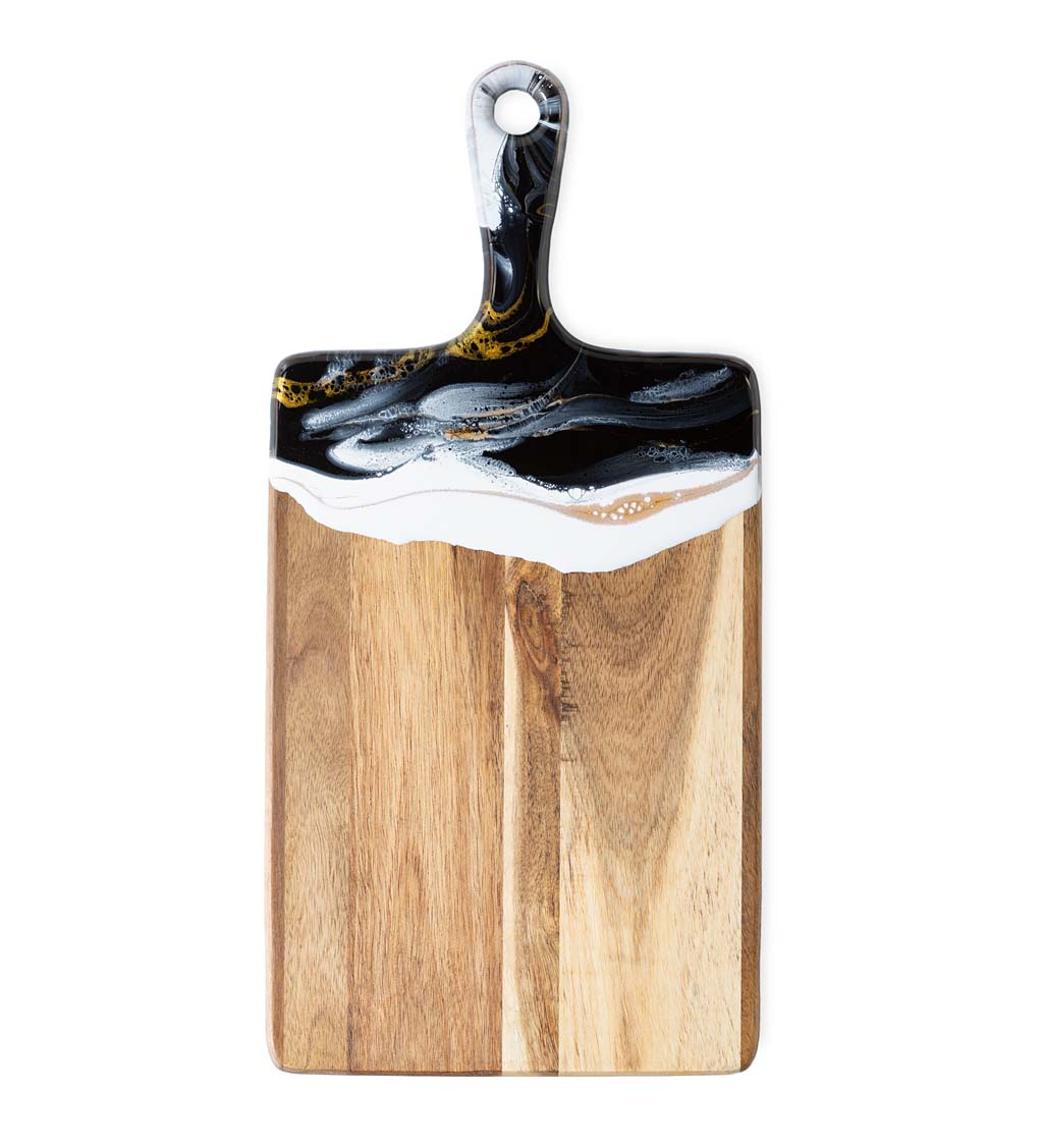 Eco-Resin Accented Cheese Board Charcuterie Tray, Medium - Black