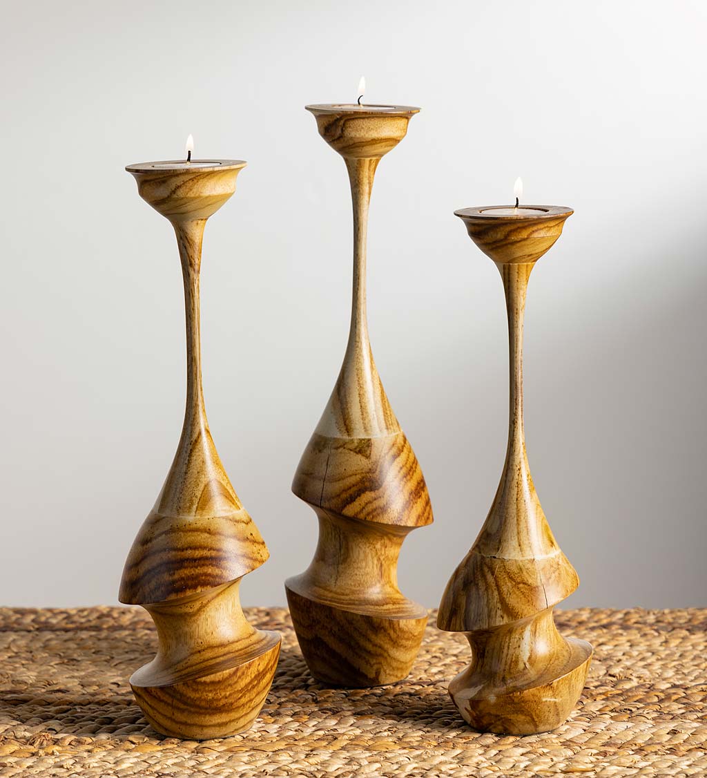 Exotic Carved Pillar Candle Holders - Set of 3 - #U2744