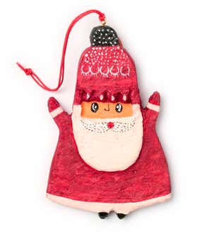 Recycled Fabric-Mache Santa Ornament