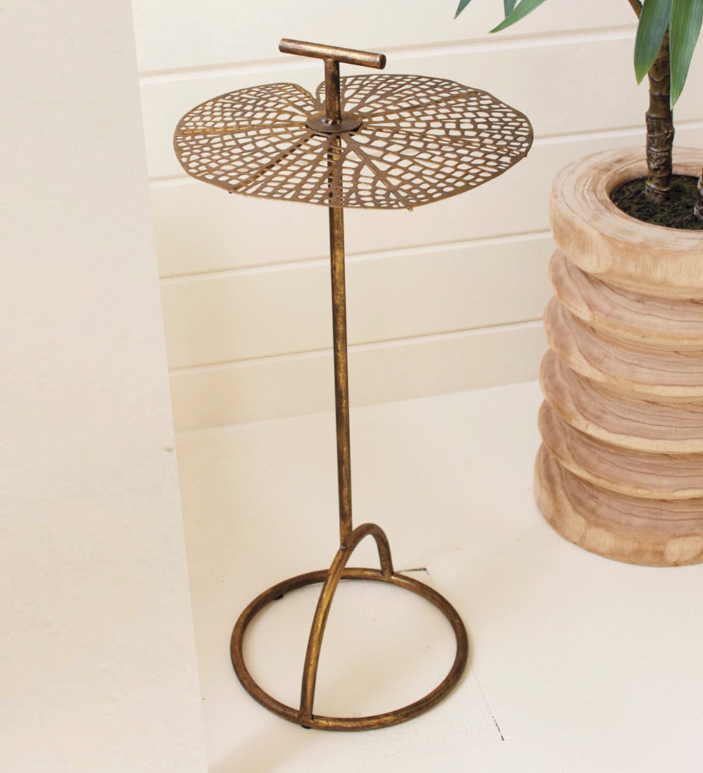 Brass Leaf Accent Drink Table | VivaTerra