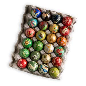 Hand-Painted Paper Maché Ornaments, Set of 24