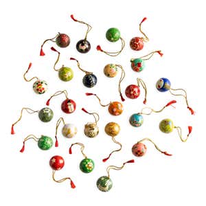 Hand-Painted Paper Maché Ornaments, Set of 24