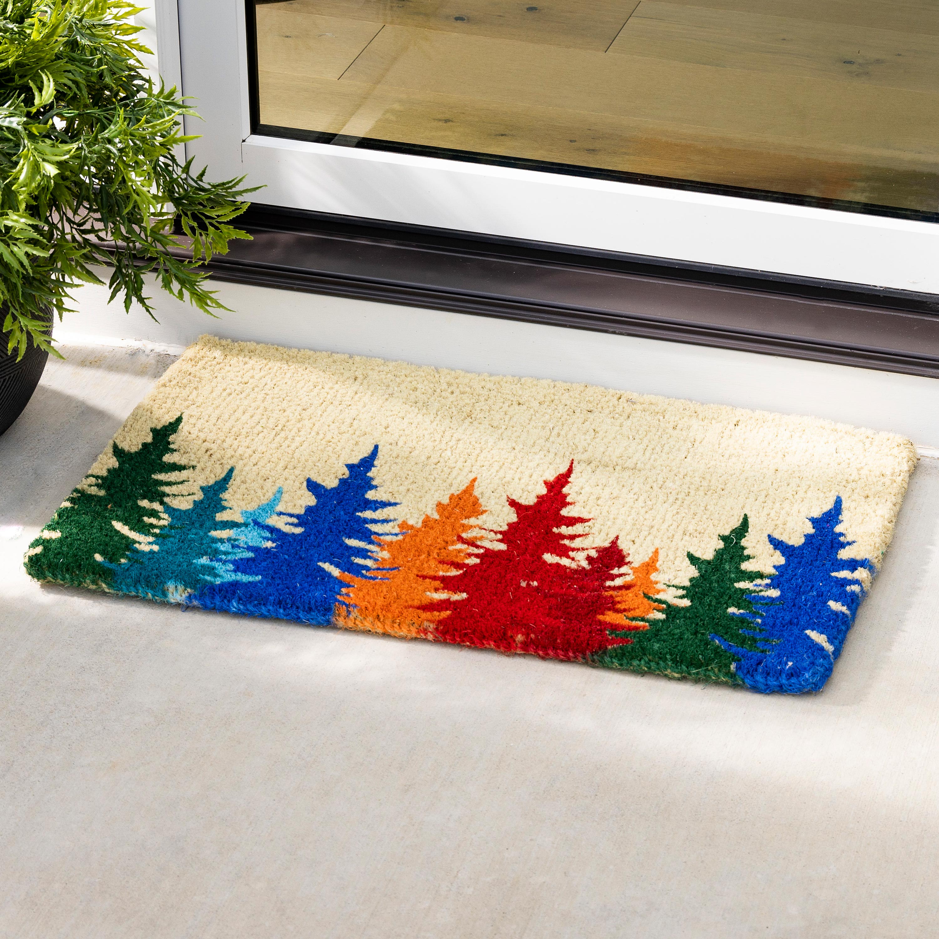 Three Pine Tree Coir Doormat Winter Welcome / Outdoor Lover