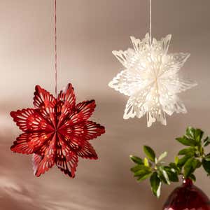 Lighted Paper Hanging Snowflake - White