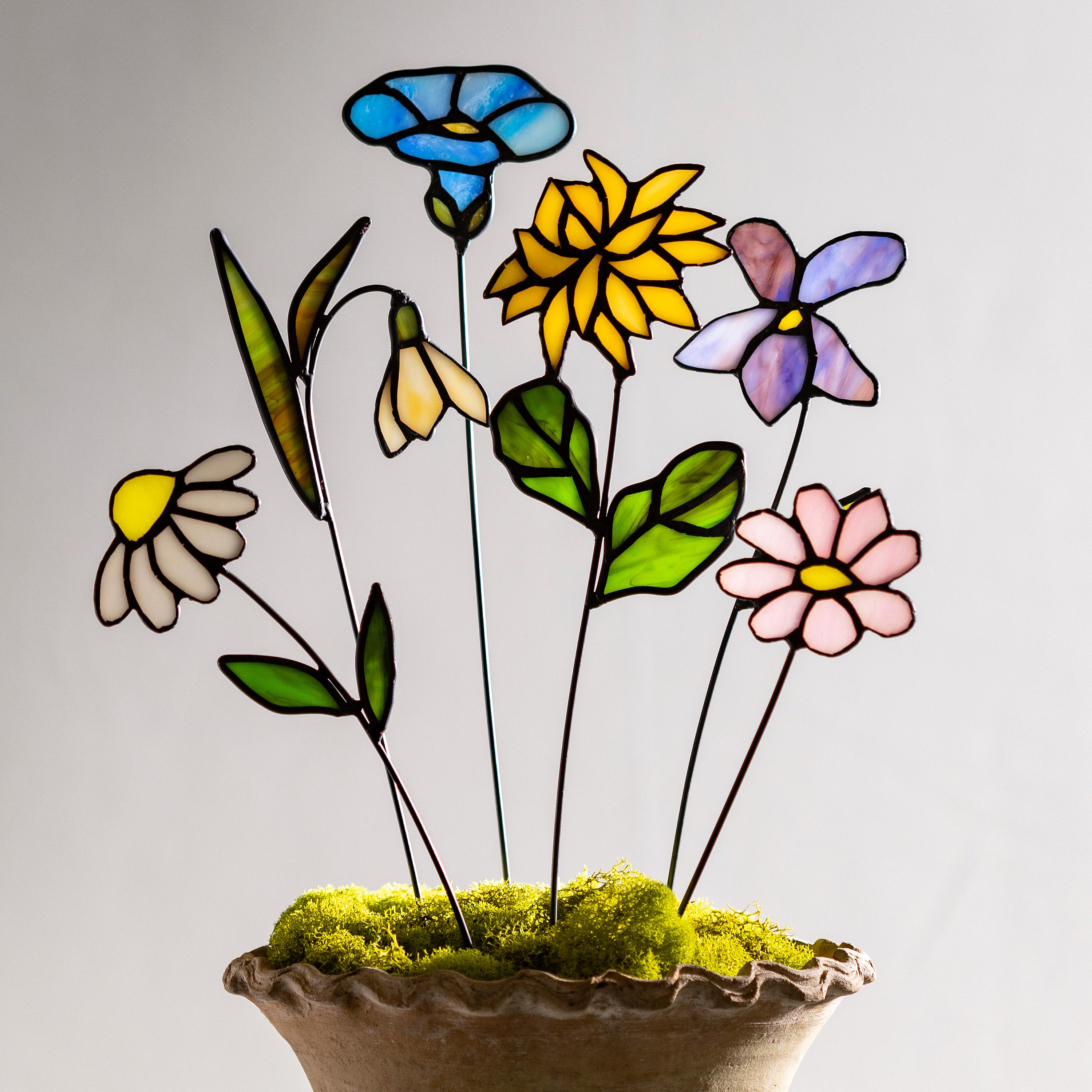 Handcrafted Stained Glass Flower Stakes - Birth Month