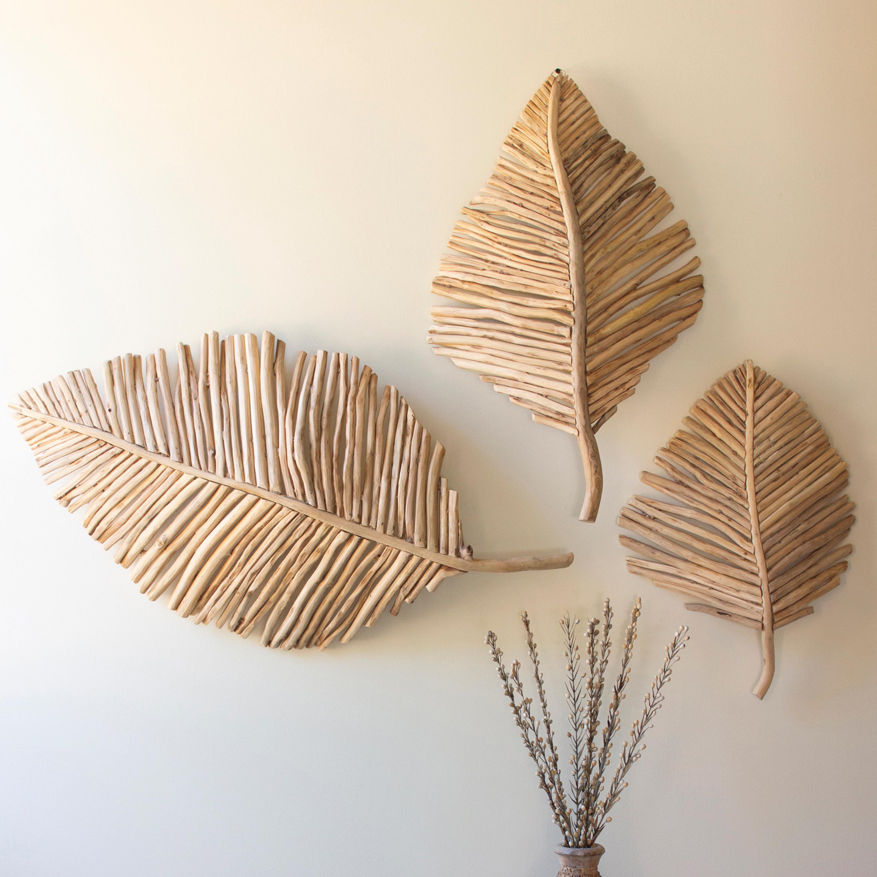 Teakwood Leaves Wall Art, Set of 3