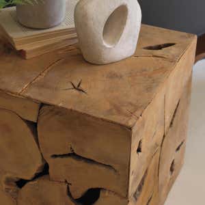 Rustic Teak Wood Stool/ Storage Cube