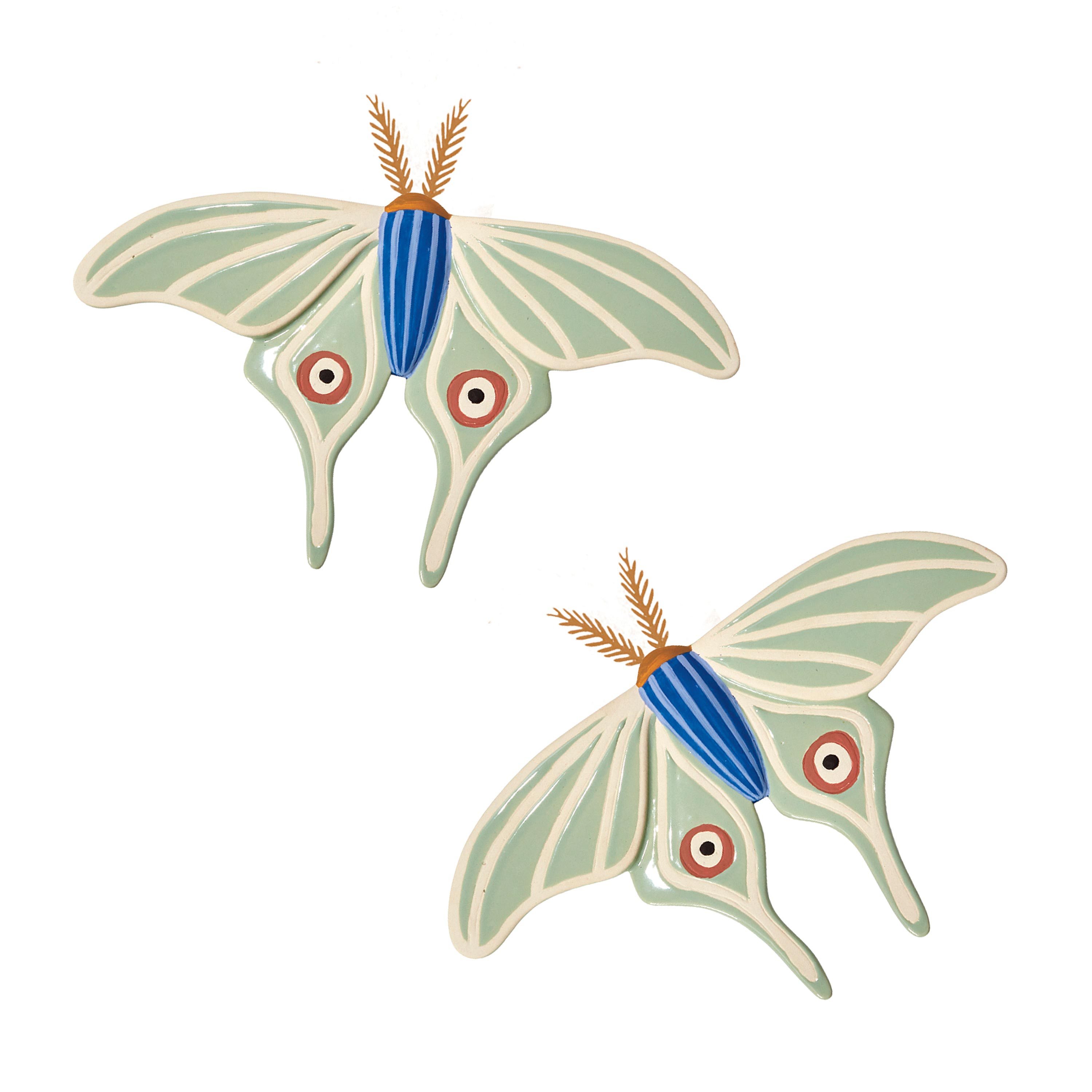 Large-Scale Ceramic Sculpted Moth Wall Art, Set of 2 swatch image
