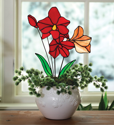 Image of Stained Glass Amaryllis Plant Stake
