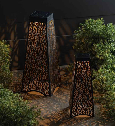 Image of Set of 2 Patio Solar Leaf Shadow Lanterns