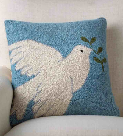 Image of V5248 Peace Dove Hand-Hooked Pillow