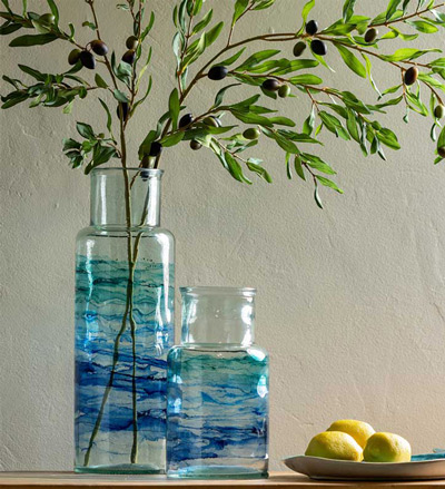 Image of Hand-Blown Recycled Coastal Vase, Set of 2
