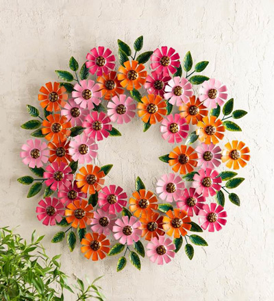 Image of Handcrafted Pink and Orange Zinnias Metal Wreath