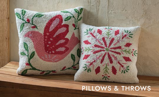 Image of Snowflake and Dove Hooked Pillows. Shop pillows and throws
