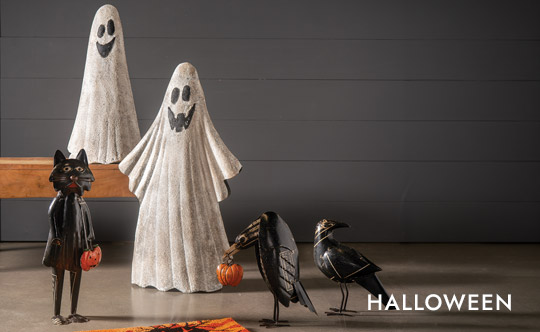 Image of Metal Ghosts and Iron Cat Holding Pumpkin