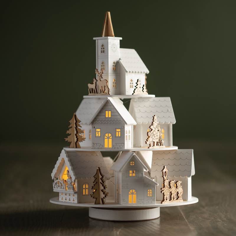 Wooden LED Village with Motion & Music