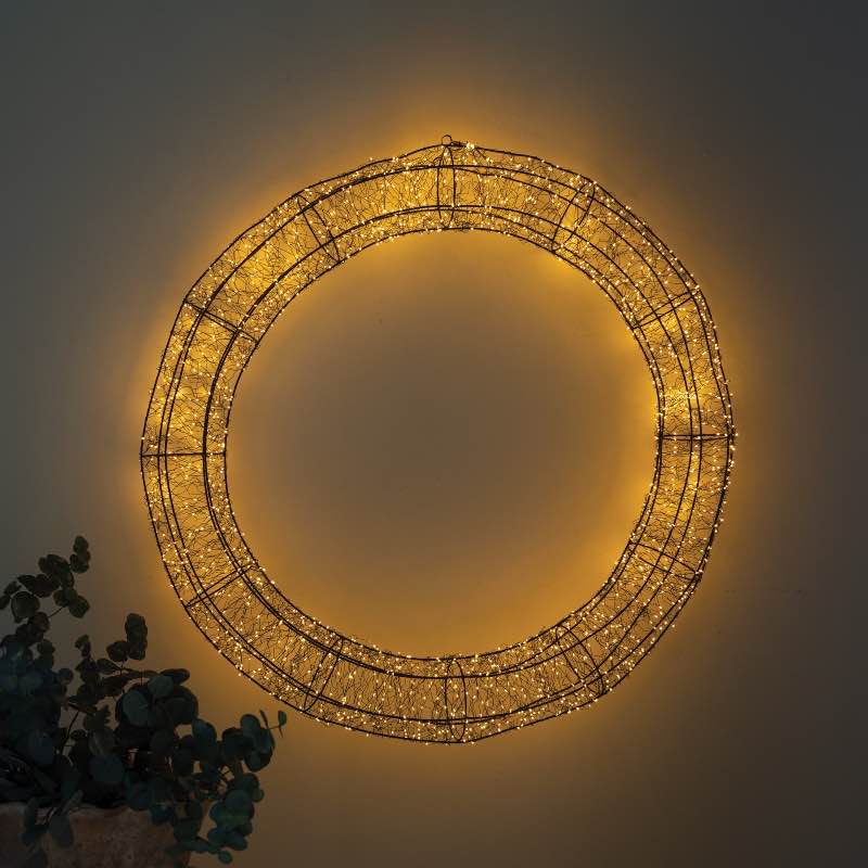 Micro LED Black Metal Wreath