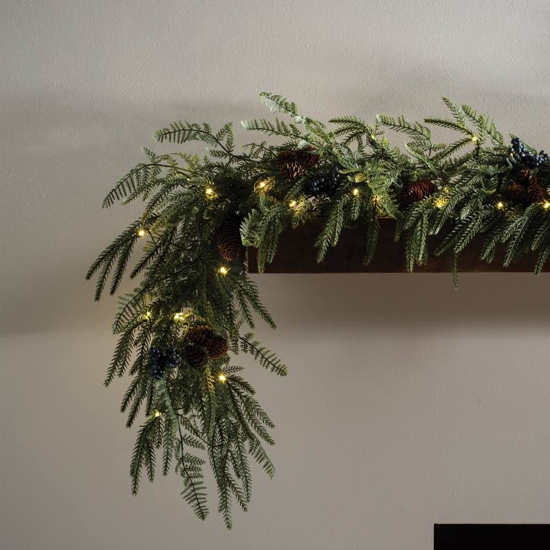 Battery-Operated Norfolk Pine Garland with LED Lights