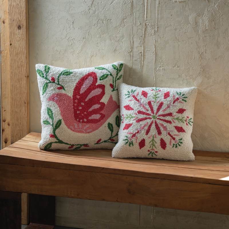 Snowflake Pattern Hooked Wool Pillow, 16