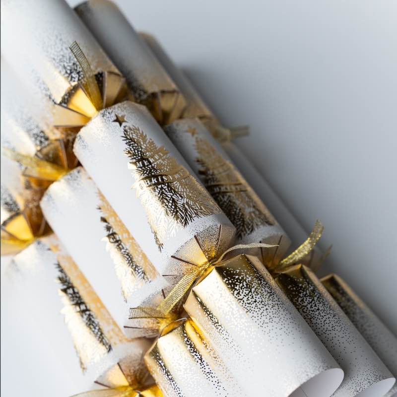 Festive Gold Tree Christmas Crackers, Set of 12