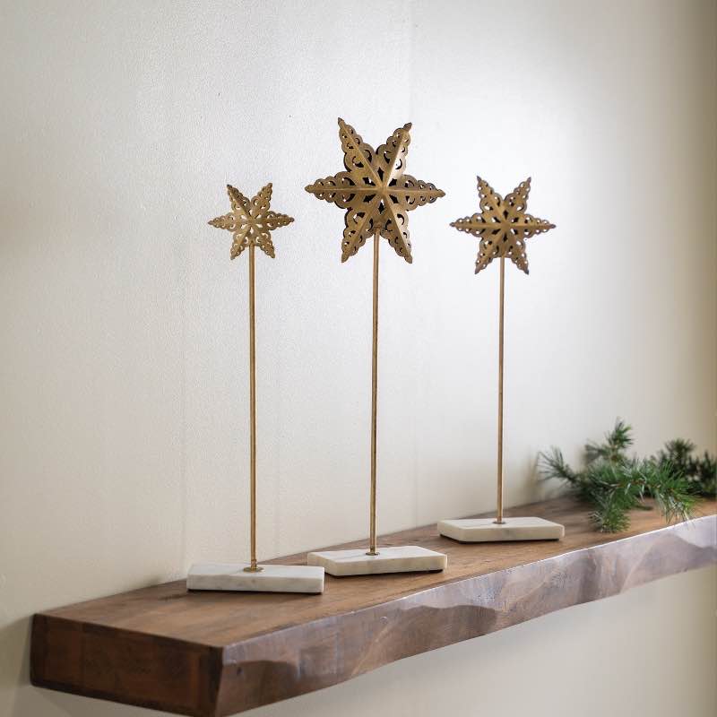 Set of 3 Metal Stars on Marble Bases