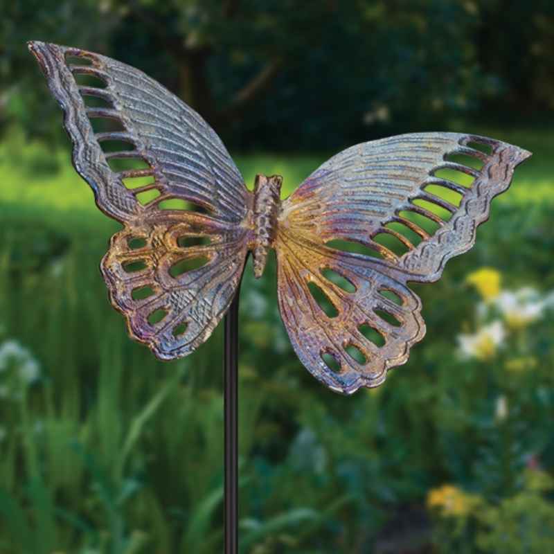 Iridescent Cast Aluminum Butterfly Stake