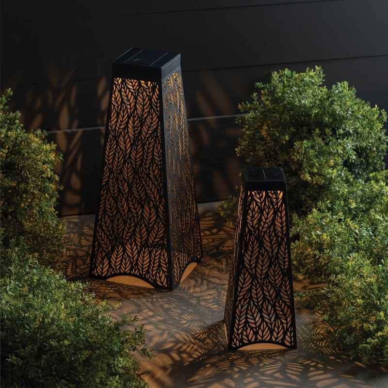 Set of 2 Patio Solar Leaf Shadow Lanterns