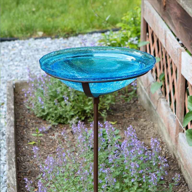 Crackle Glass Bird Bath with Garden Stake