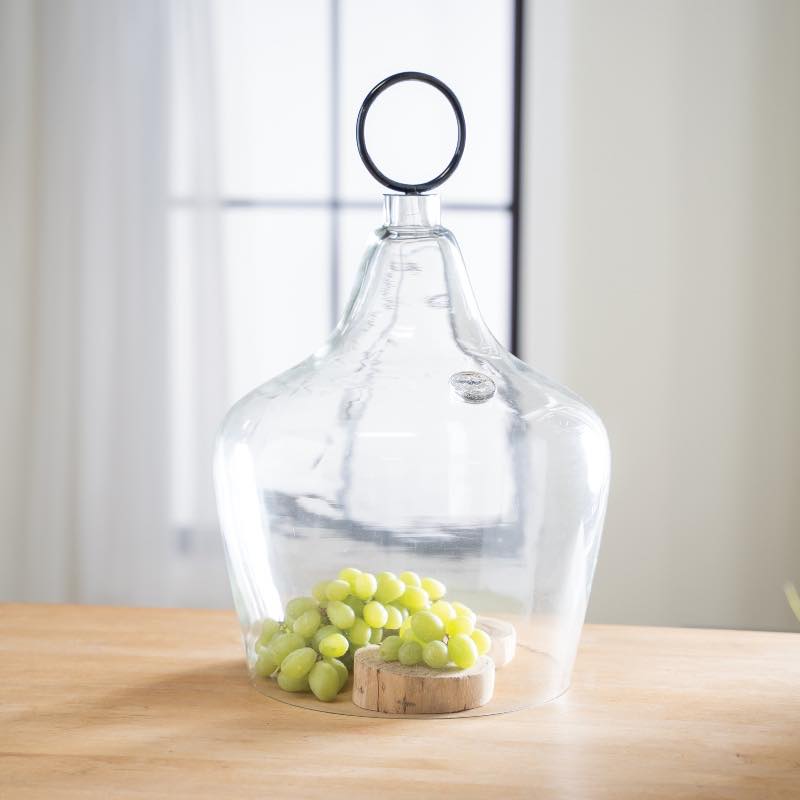 Glass Cloche with Black Ring Handle