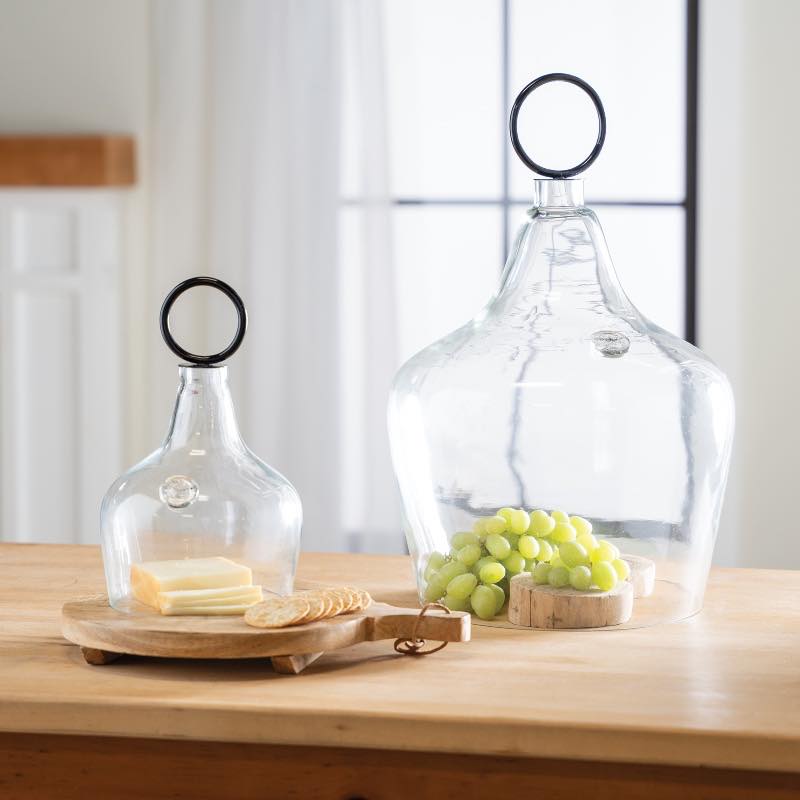 Glass Cloche with Black Ring Handle