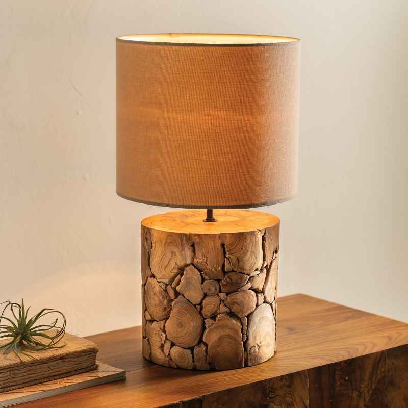 Round Teak Wood Slice Table Lamp