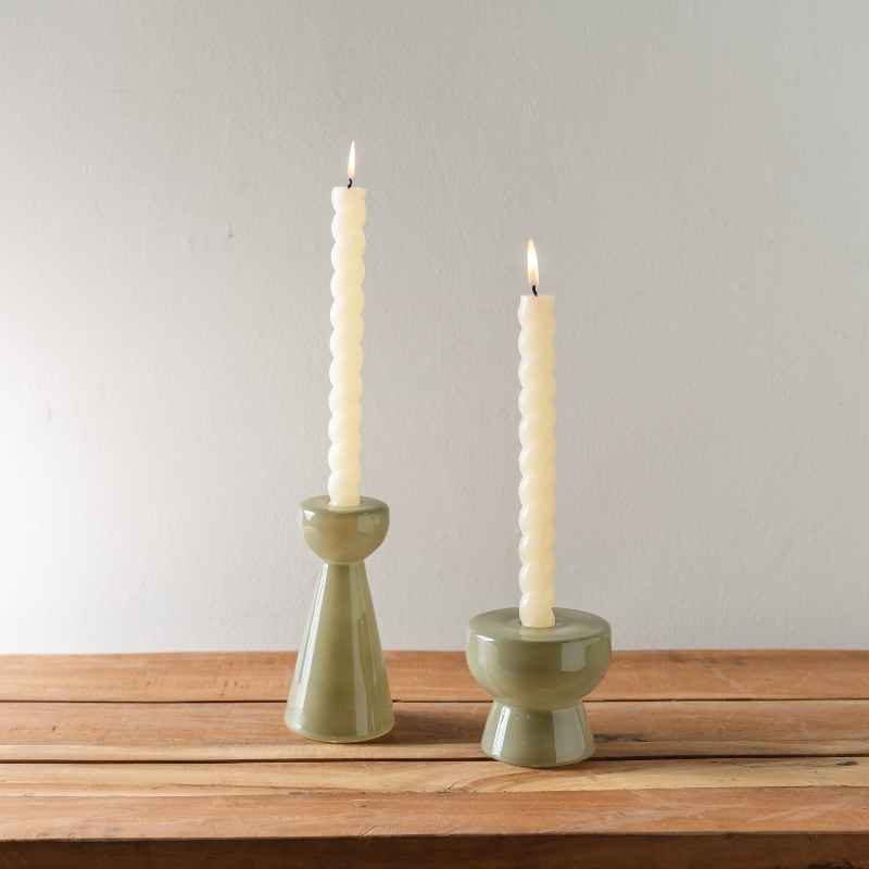 Olive Green Milky Glass Candleholder
