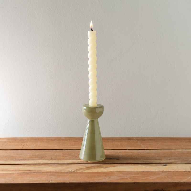 Olive Green Milky Glass Candleholders, set of 2