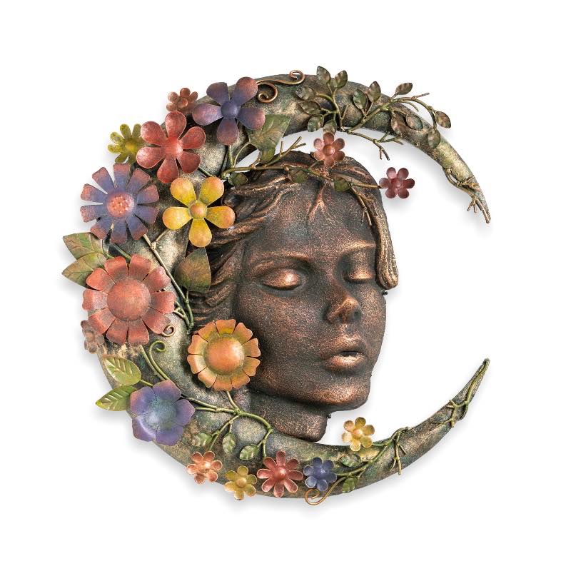 Woman Face with Flower Moon Metal Wall Art