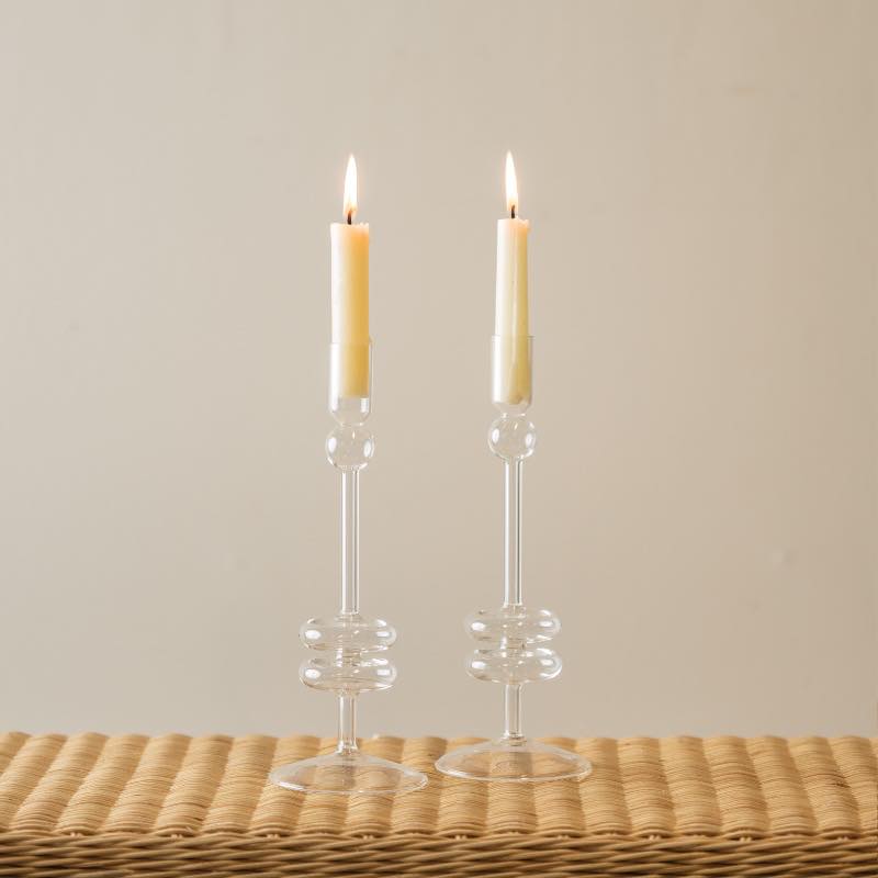Clear Glass Candlestick Pair