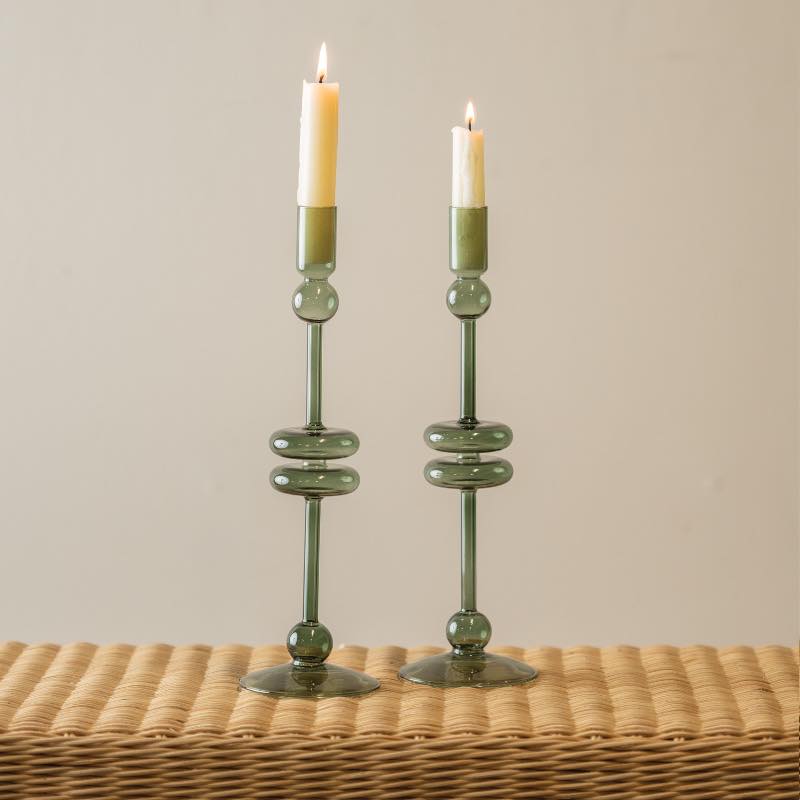 Emerald Glass Candlestick Pair